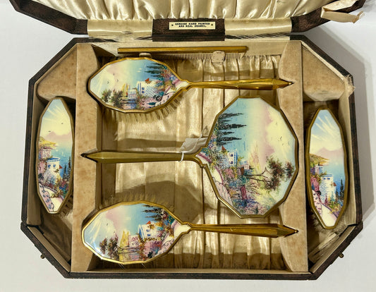 DRESSER SET HAND PAINTED ANTIQUE