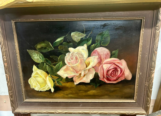 ANTIQUE PAINTING OF ROSES BY M. KENNEDY DATE 1897