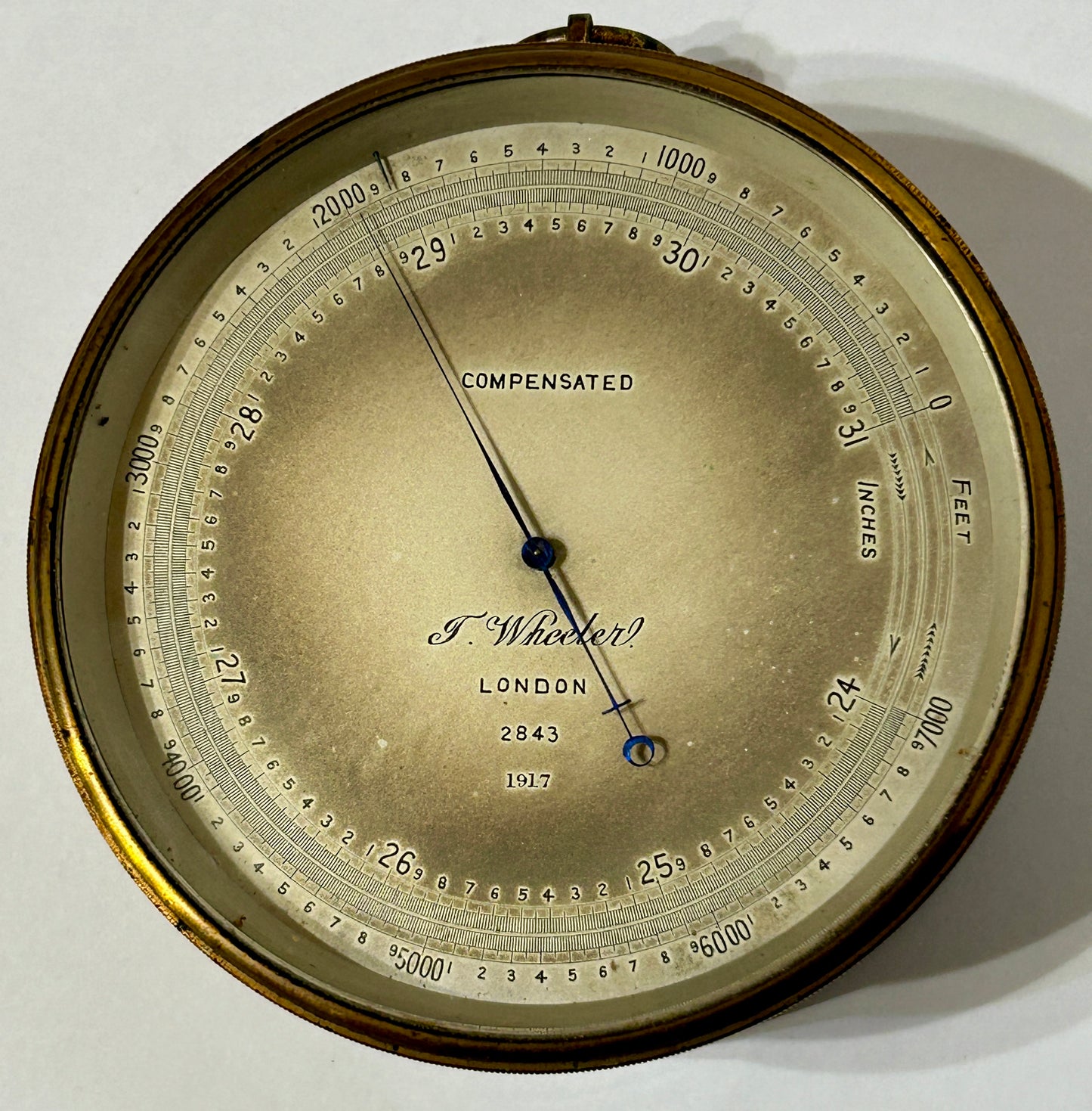 ANEROID BRASS BAROMETER BY A.T. WHEELER, LONDON 1917