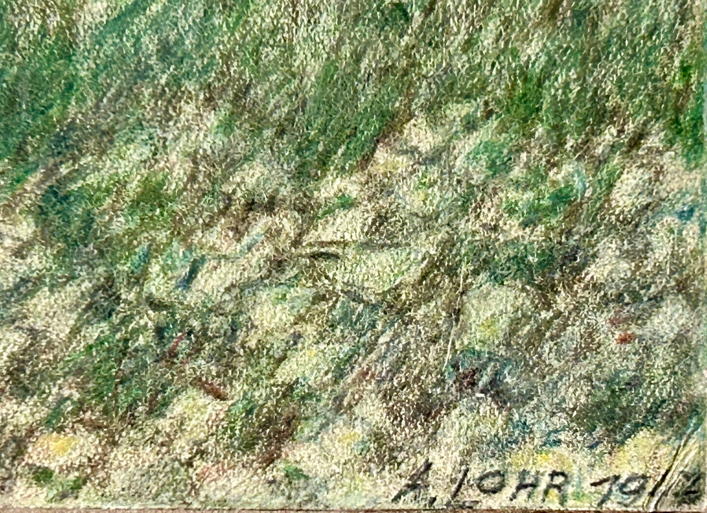 A. LOHR GERMANY COLORED PENCILS DRAWING OF WINE FIELDS AT ASSMANNSHAUSEN
