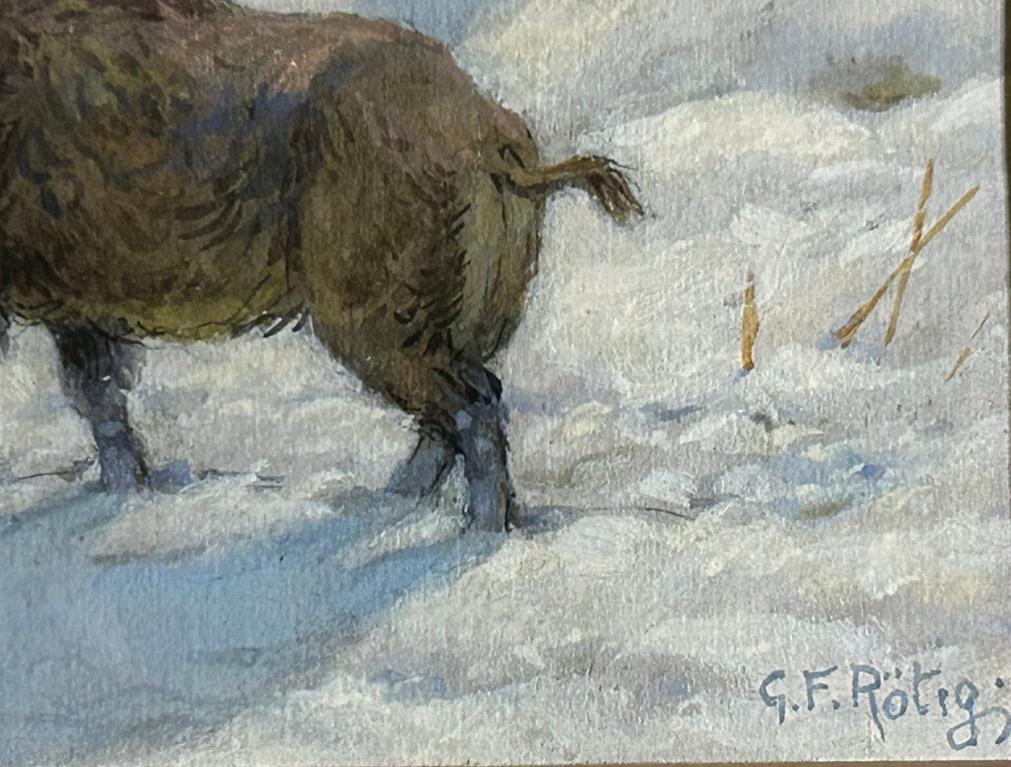 GEORGES FREDERIC ROETIG 1873-1961 FRANCE. WILD BOARS WATERCOLOR PAINTING