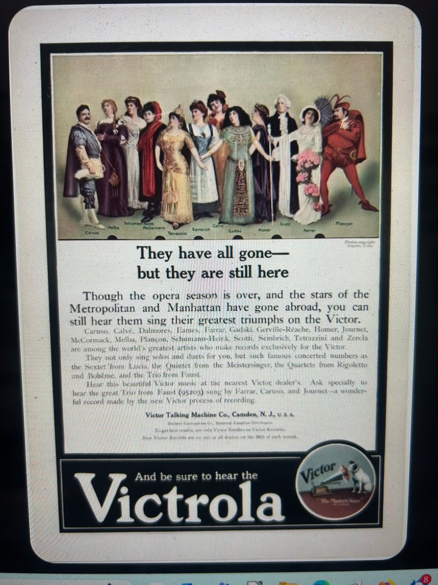 RCA VICTOR EARLY 1900'S CARDBOARD RECORDING STARS FIGURES SET OF TEN