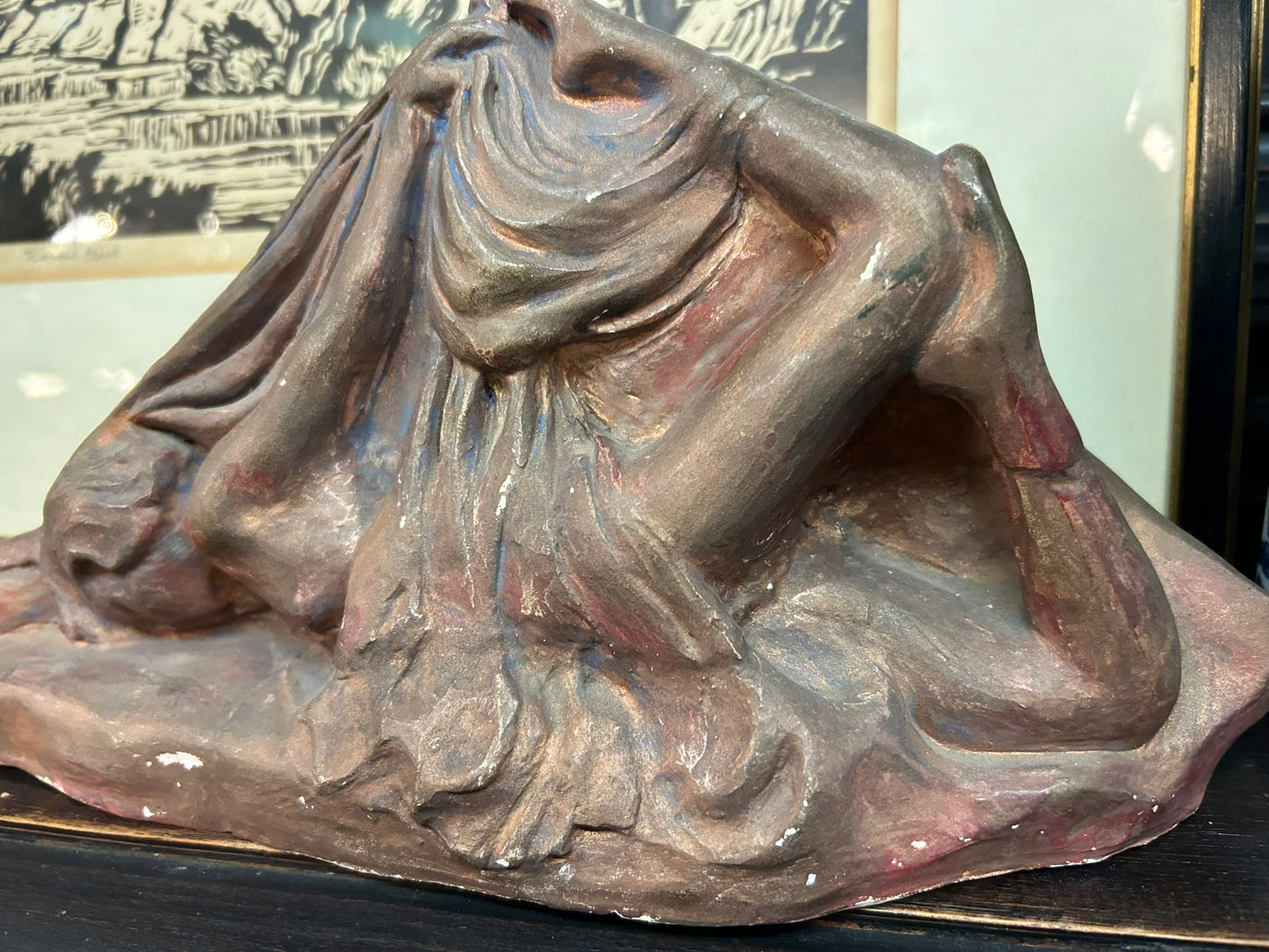 NEBRASKA ARTIST GLADYS LUX SCULPTURE OF DECO LAYING DOWN WOMAN
