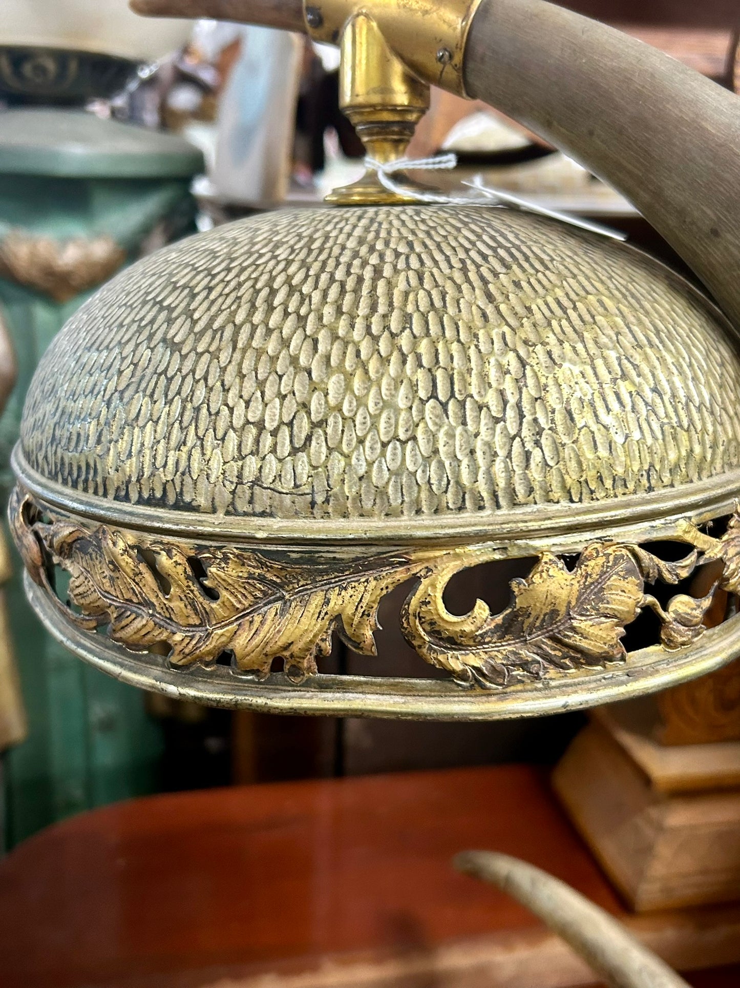 ANTLER LAMP WITH BRASS SHADE 1920'S - 1930'S