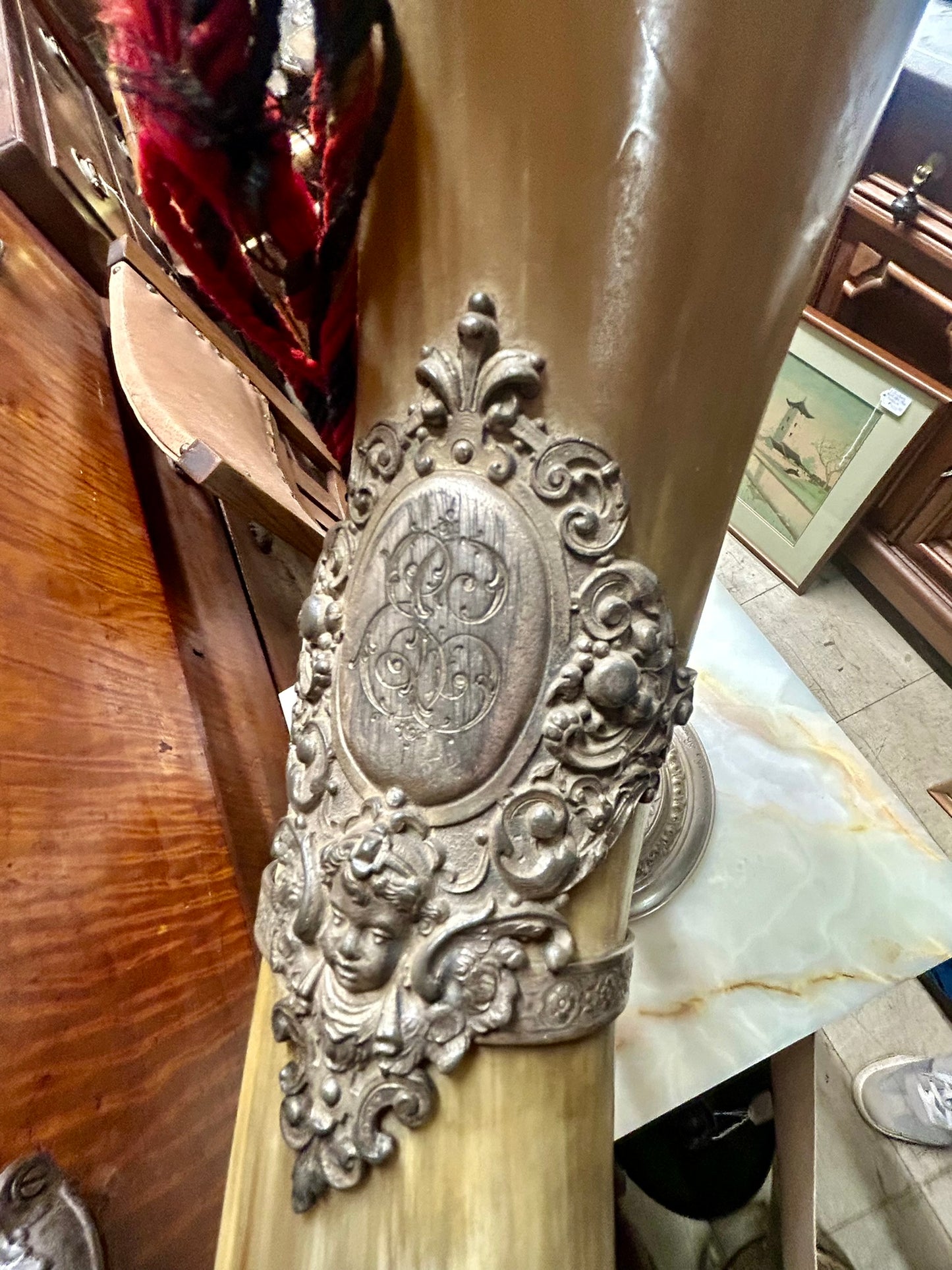 HORN FANCY MOUNTED COMMEMORATIVE PIECE DATED 1894