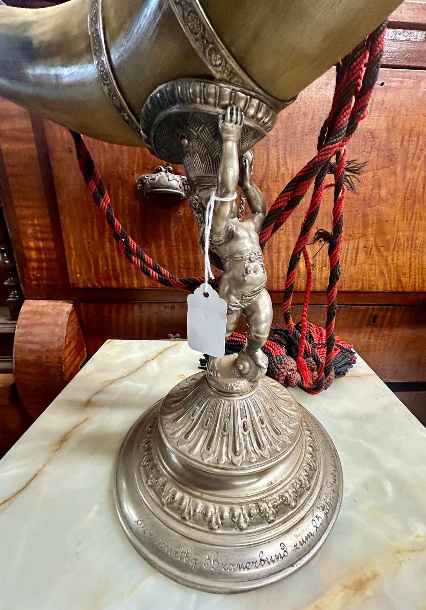 HORN FANCY MOUNTED COMMEMORATIVE PIECE DATED 1894