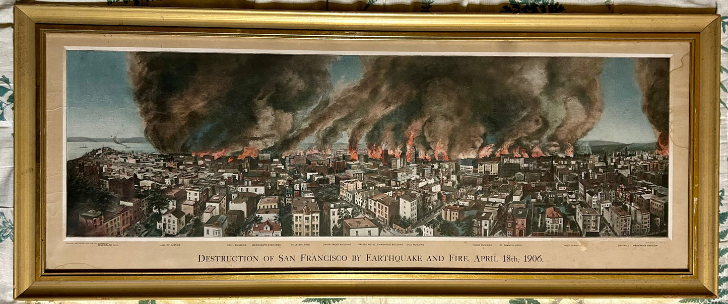SAN FRANCISCO FIRE AND EARTHQUAKE 1906 RARE LARGE COLORED PRINT