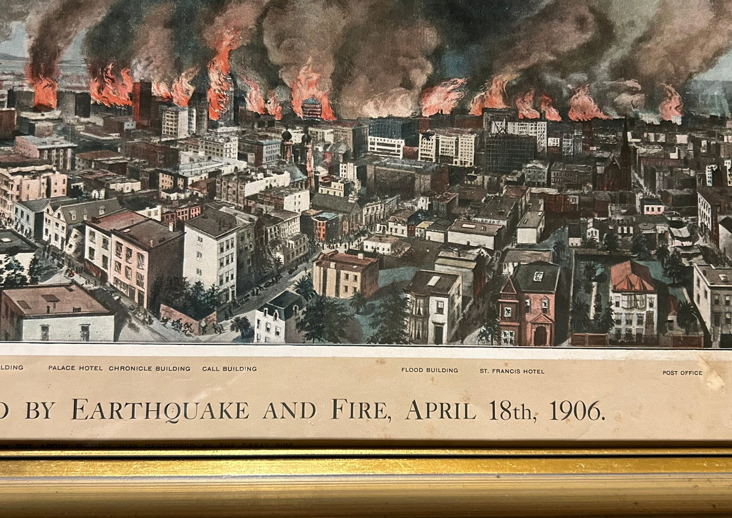 SAN FRANCISCO FIRE AND EARTHQUAKE 1906 RARE LARGE COLORED PRINT