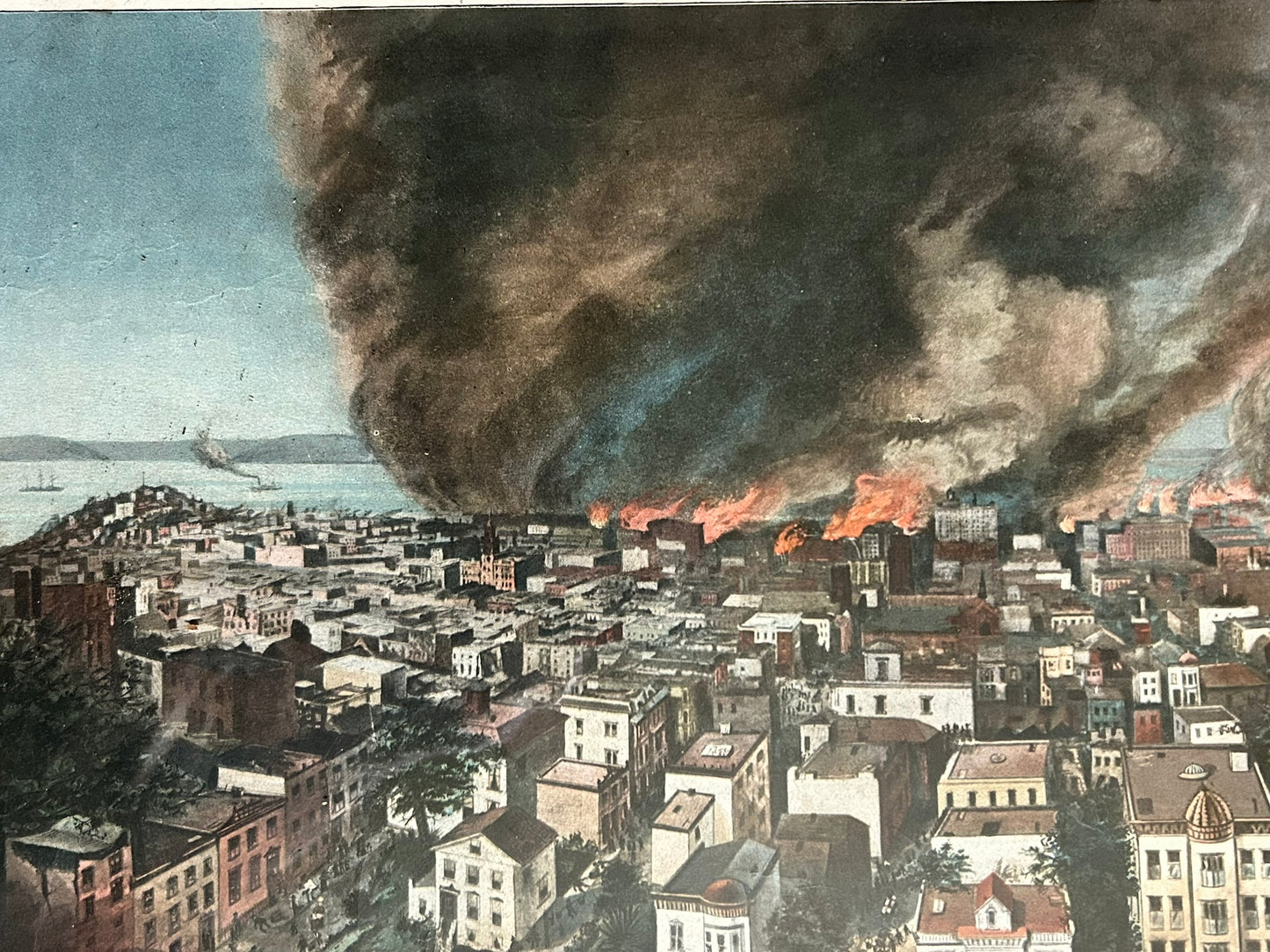 SAN FRANCISCO FIRE AND EARTHQUAKE 1906 RARE LARGE COLORED PRINT