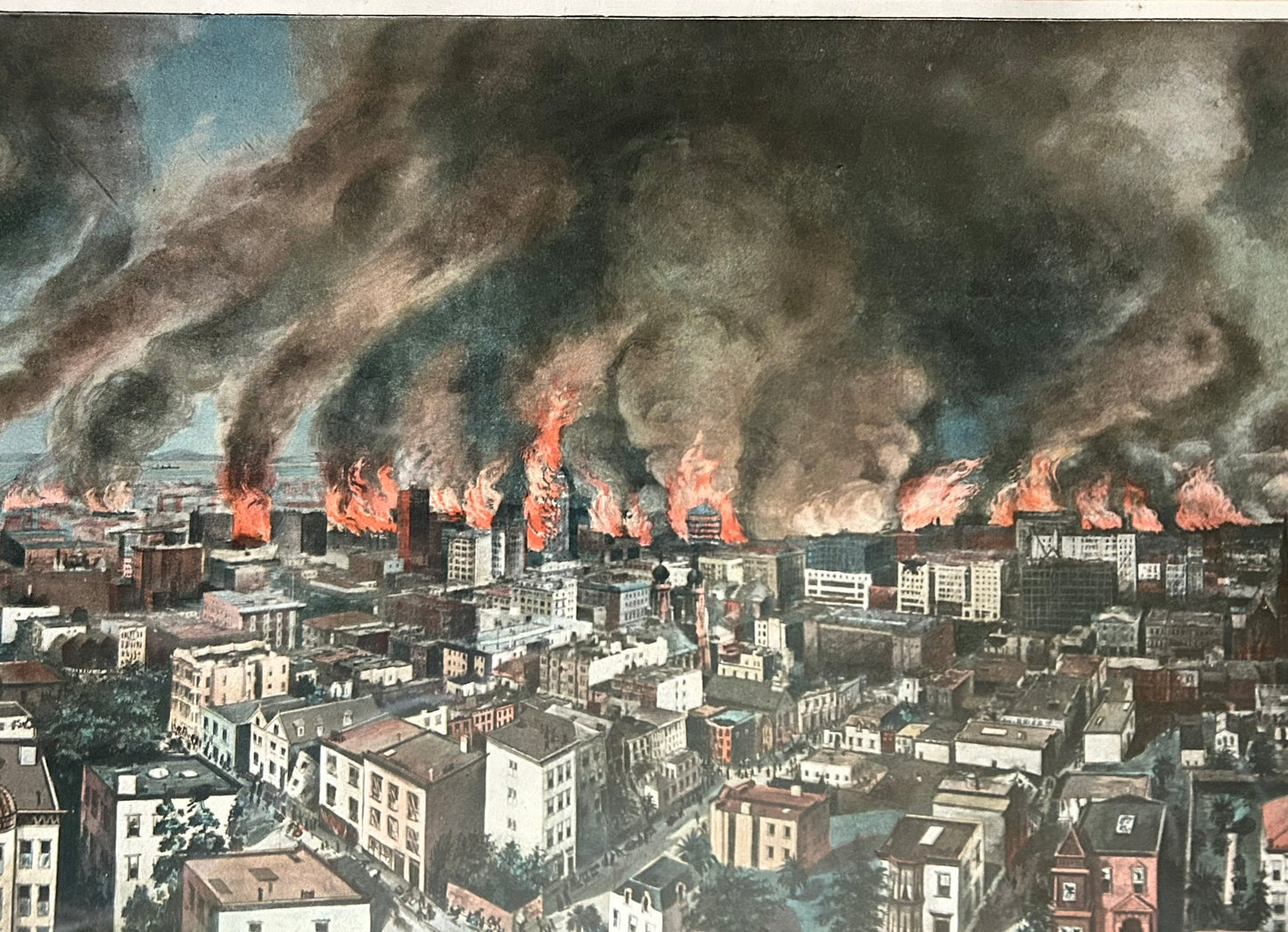 SAN FRANCISCO FIRE AND EARTHQUAKE 1906 RARE LARGE COLORED PRINT