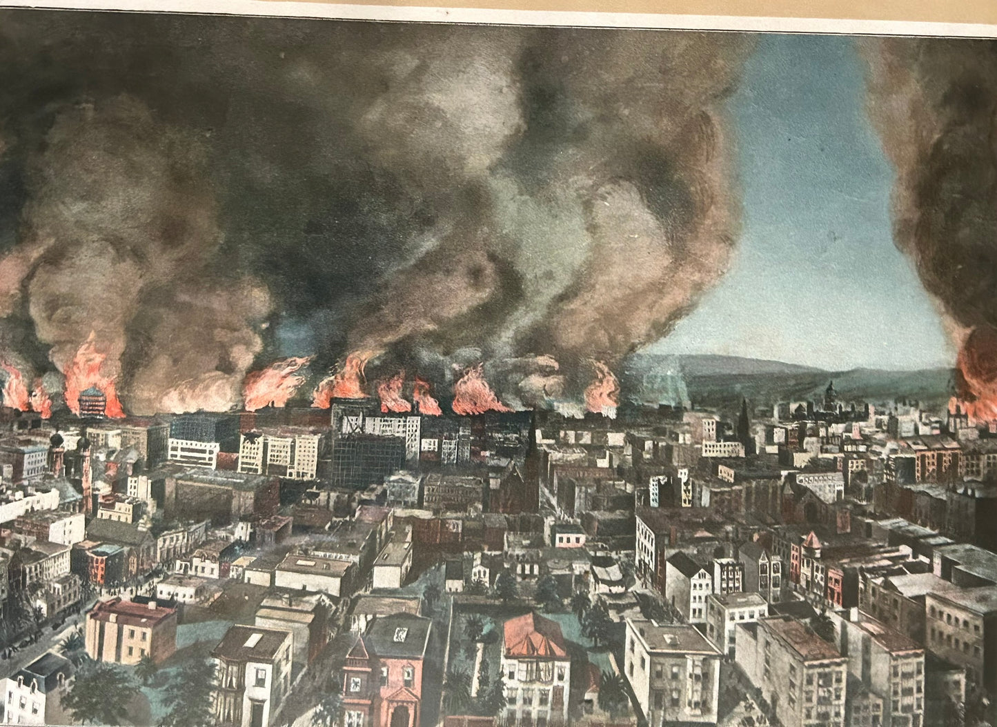 SAN FRANCISCO FIRE AND EARTHQUAKE 1906 RARE LARGE COLORED PRINT
