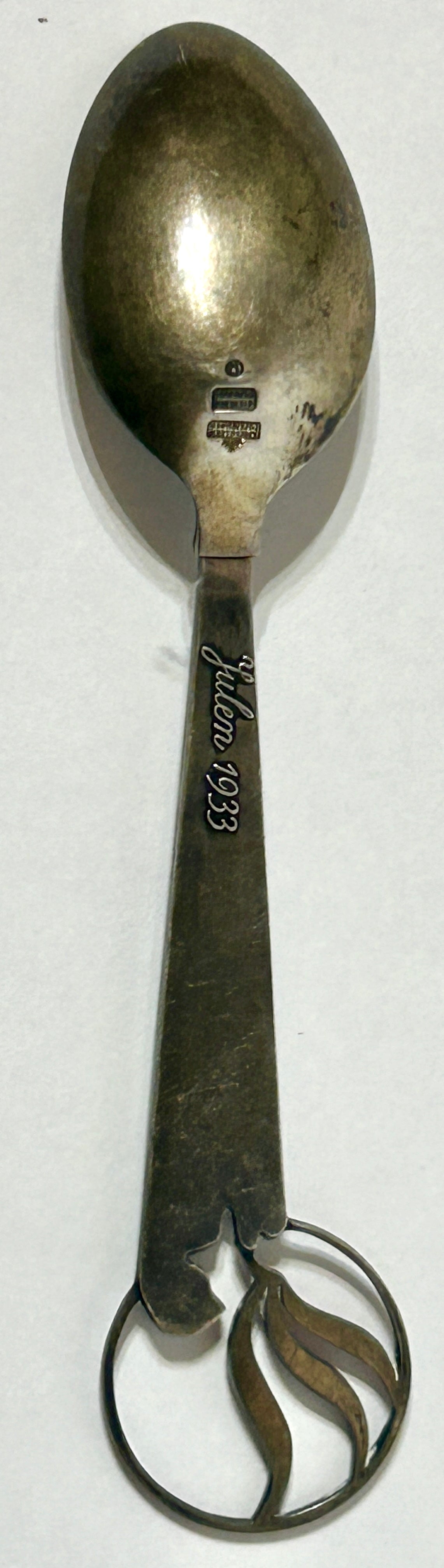 MICHELSON DANISH STERLING SILVER AND ENAMEL 1933 XMAS SPOON