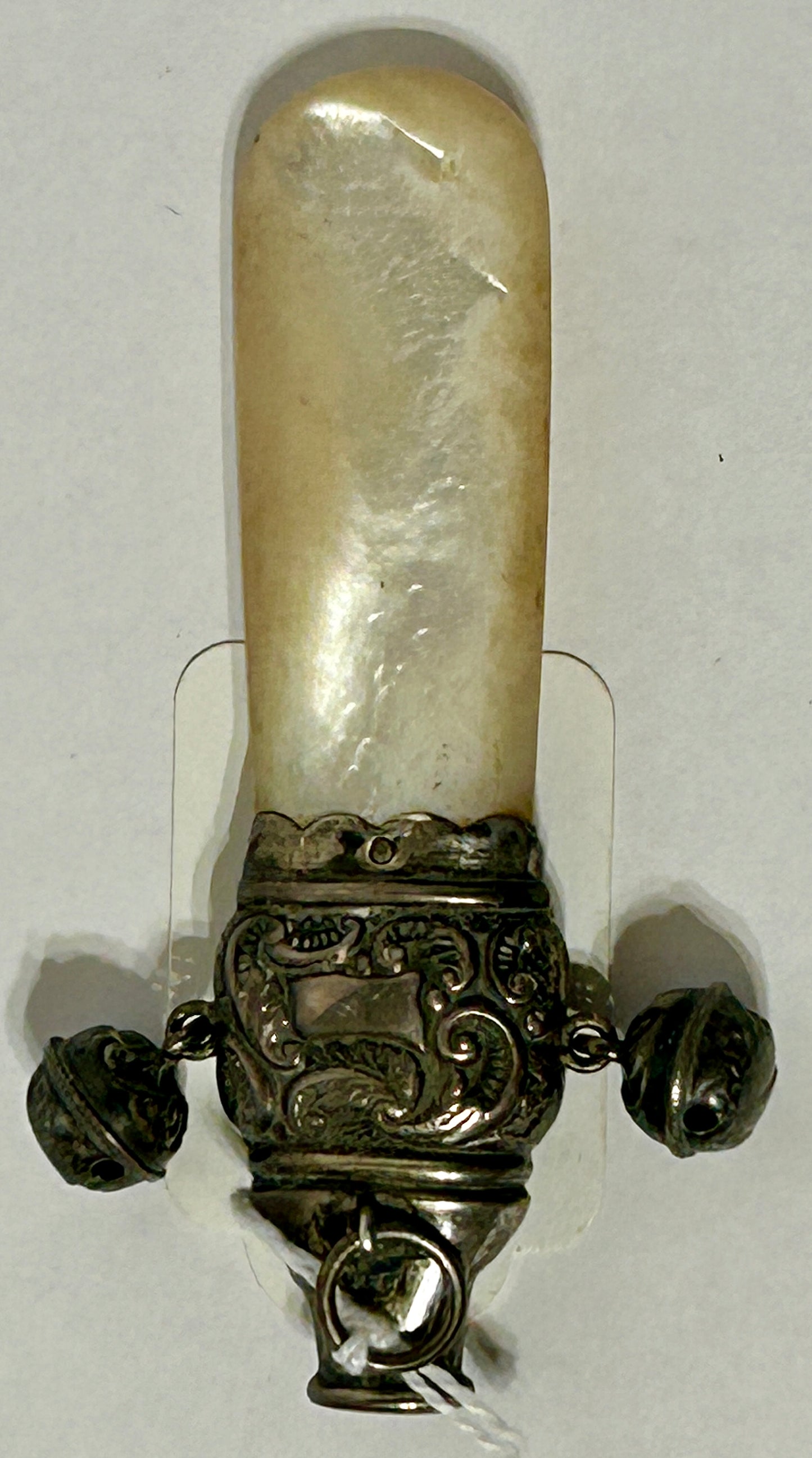 STERLING AND MOTHER OF PEARL ANTIQUE BABY TEETHER & WHISTLE