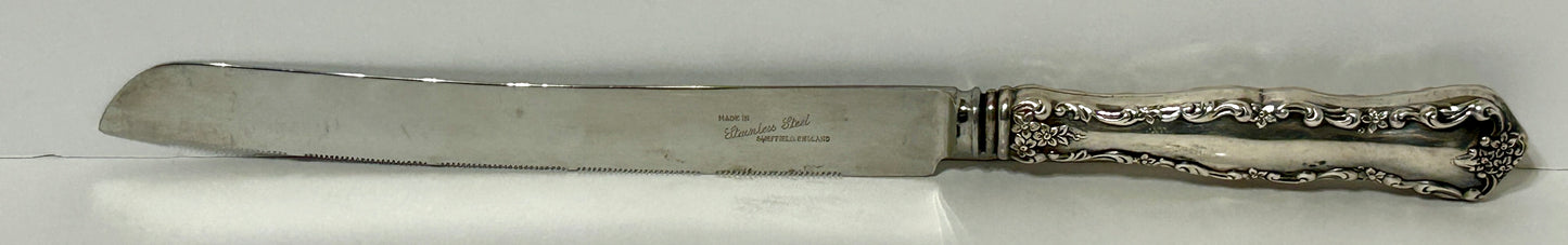 STERLING HANDLE BREAD KNIFE LANCASTER ROSE PATTERN BY POOLE