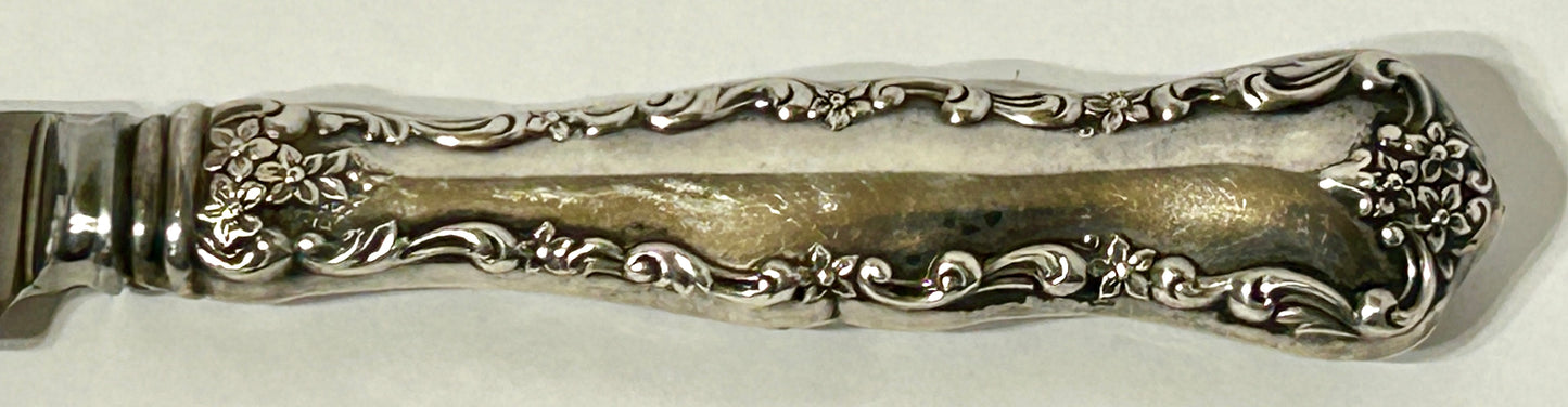 STERLING HANDLE BREAD KNIFE LANCASTER ROSE PATTERN BY POOLE