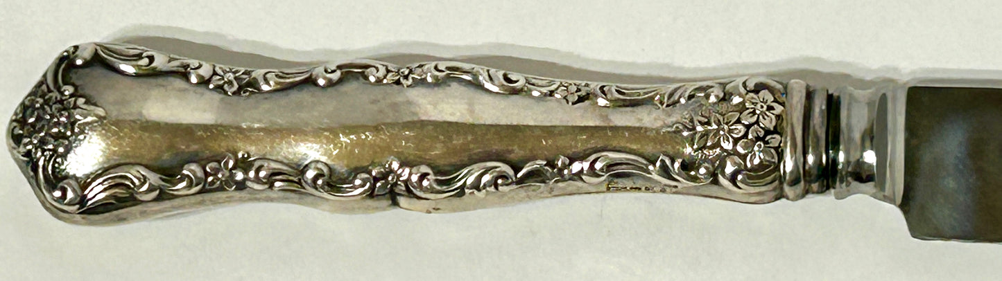 STERLING HANDLE BREAD KNIFE LANCASTER ROSE PATTERN BY POOLE