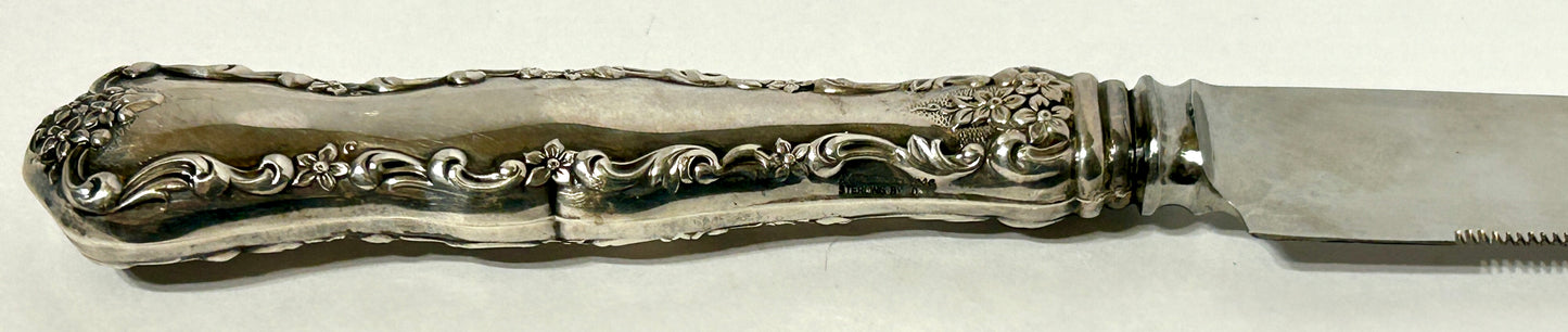 STERLING HANDLE BREAD KNIFE LANCASTER ROSE PATTERN BY POOLE