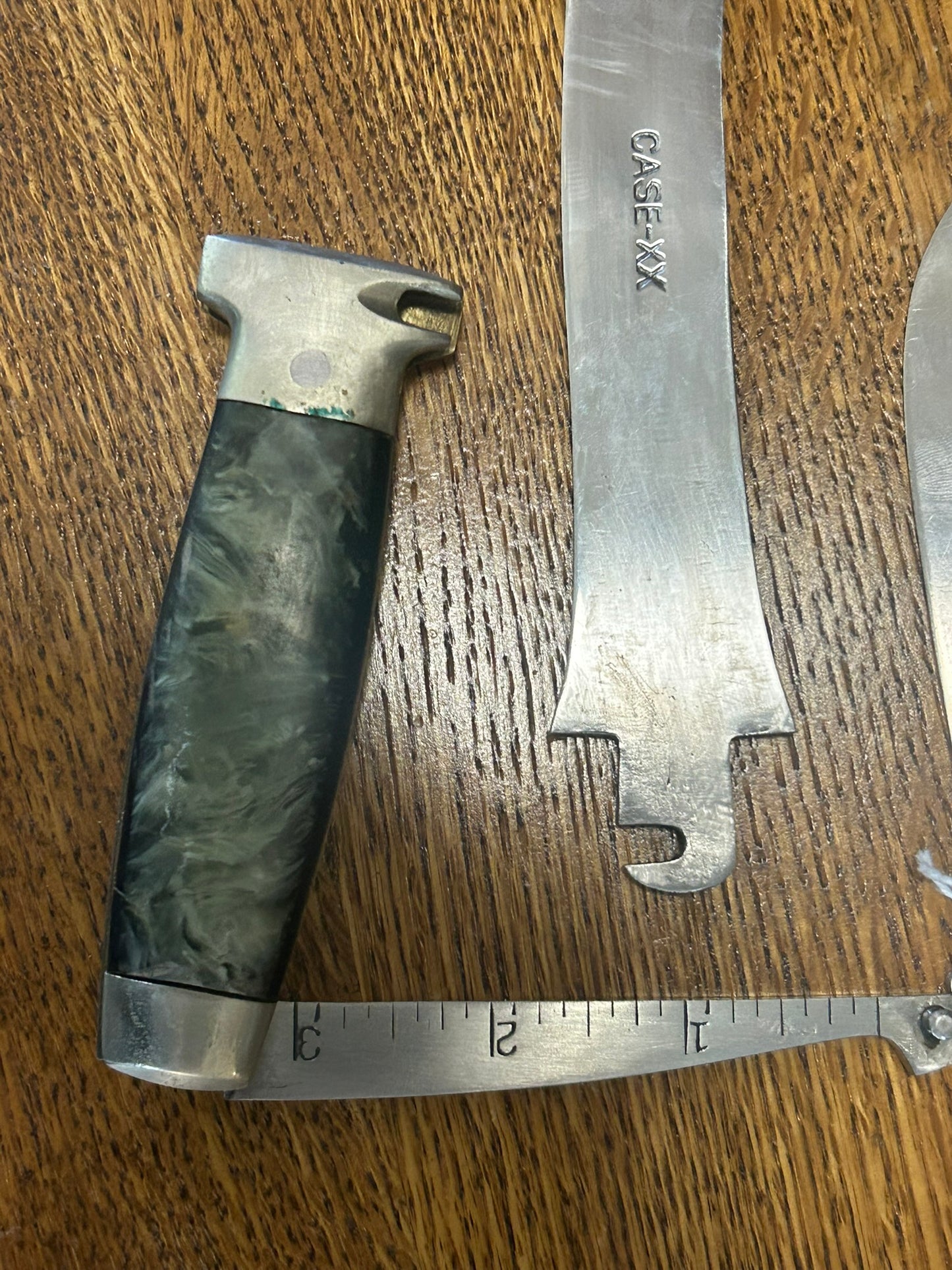 CASE KNIFE AND HATCHET COMBINATION WITH GREEN ONYX HANDLE