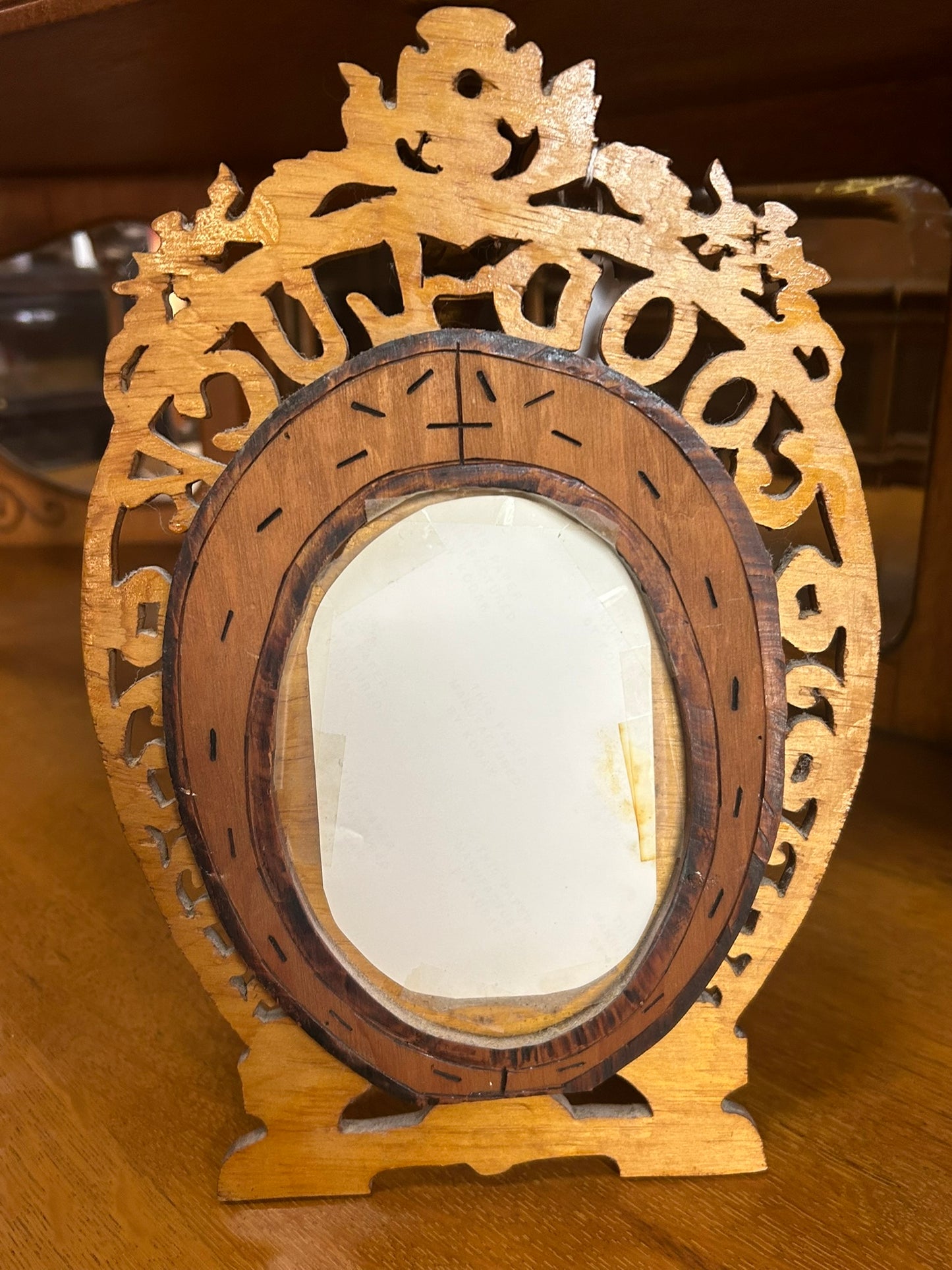 COWGIRL FRETWORK CUT OUT FRAME WITH COWGIRL PRINT IN MIDDLE