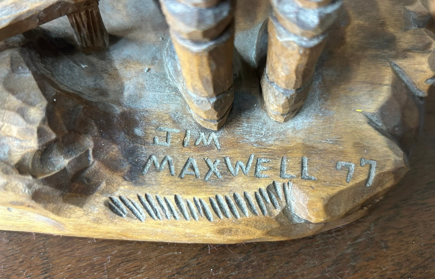 JIM MAXWELL WOOD CARVING OF OLD MINER