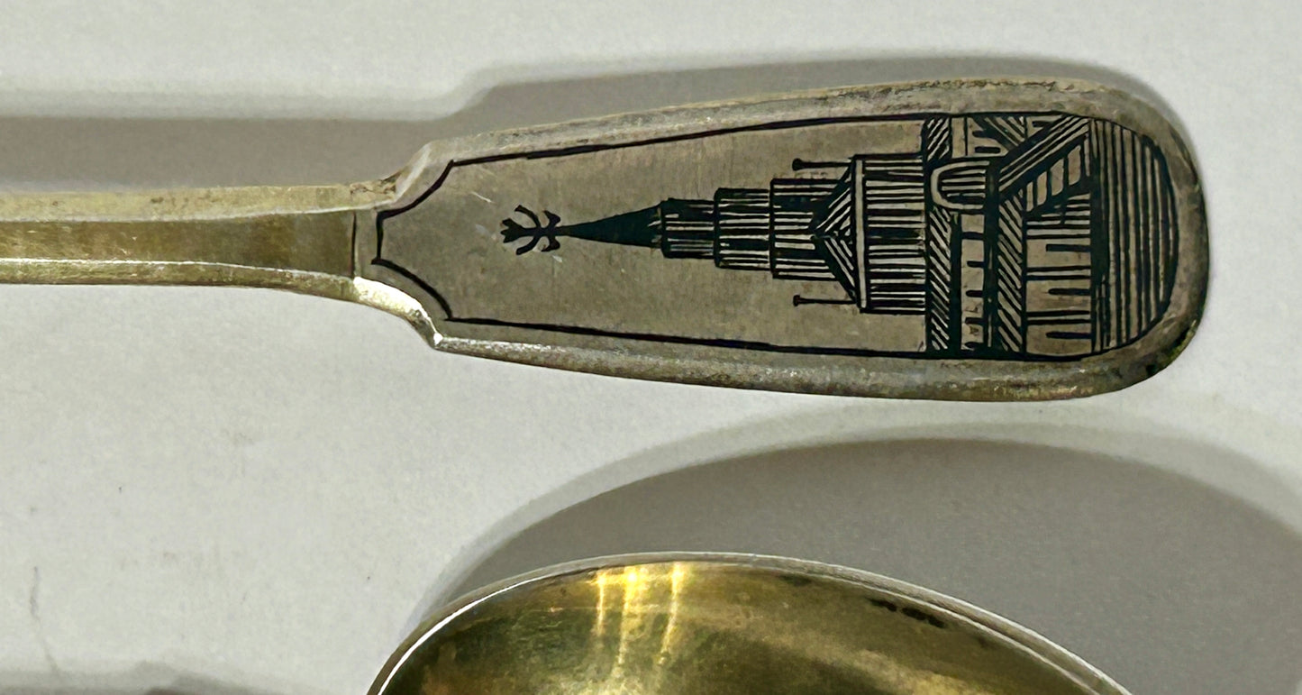 RUSSIAN ANTIQUE SILVER PAIR OF FANCY DECORATED ANTIQUE SPOONS