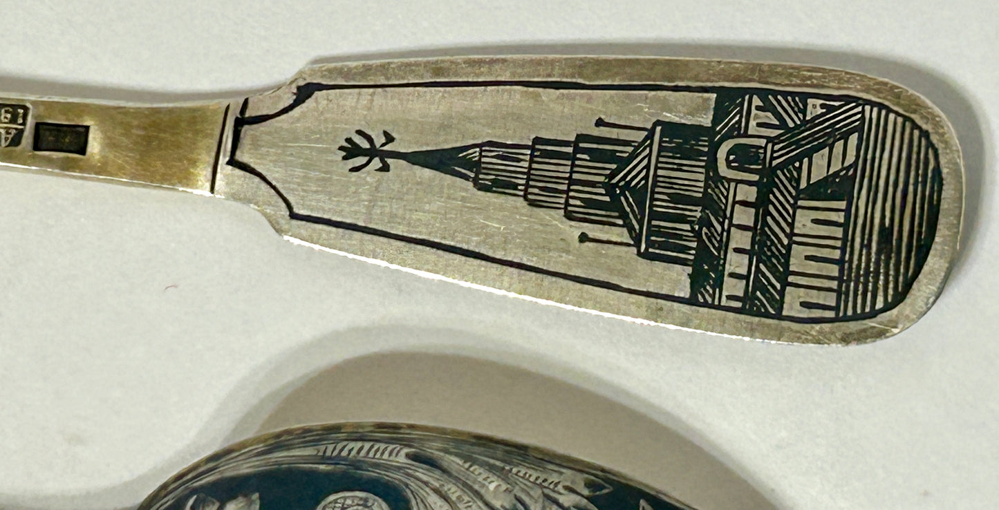 RUSSIAN ANTIQUE SILVER PAIR OF FANCY DECORATED ANTIQUE SPOONS
