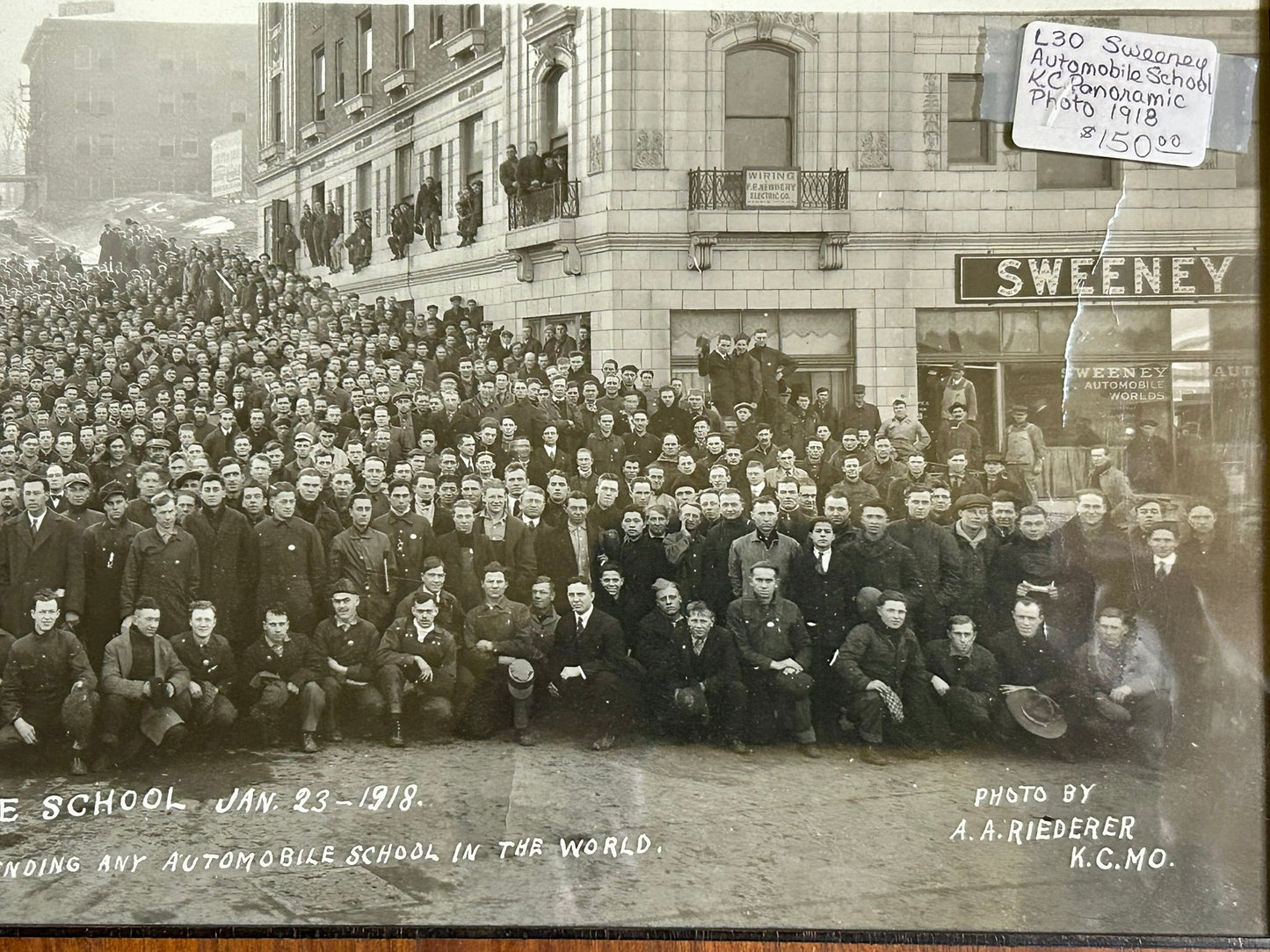 SWEENEY AUTOMOBILE SCHOOL, KANSAS CITY 1918 PHOTOGRAPH