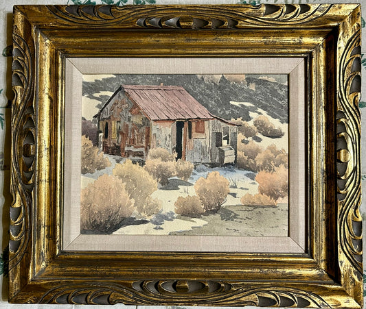CALIFORNIA ARTIST JOSEPH MORHARDT 1906-1987 "OLD PROSPECTORS CABIN" PAINTING