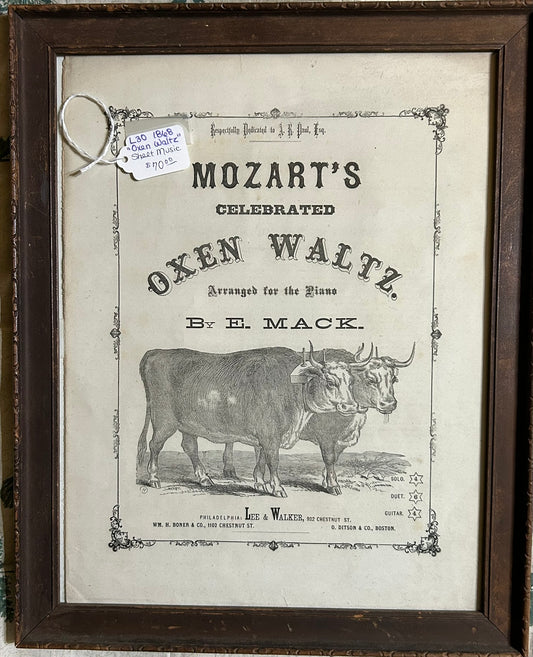 OXEN WALTZ BY MOZART FRAMED MUSIC 1868 WITH GREAT GRAPHICS