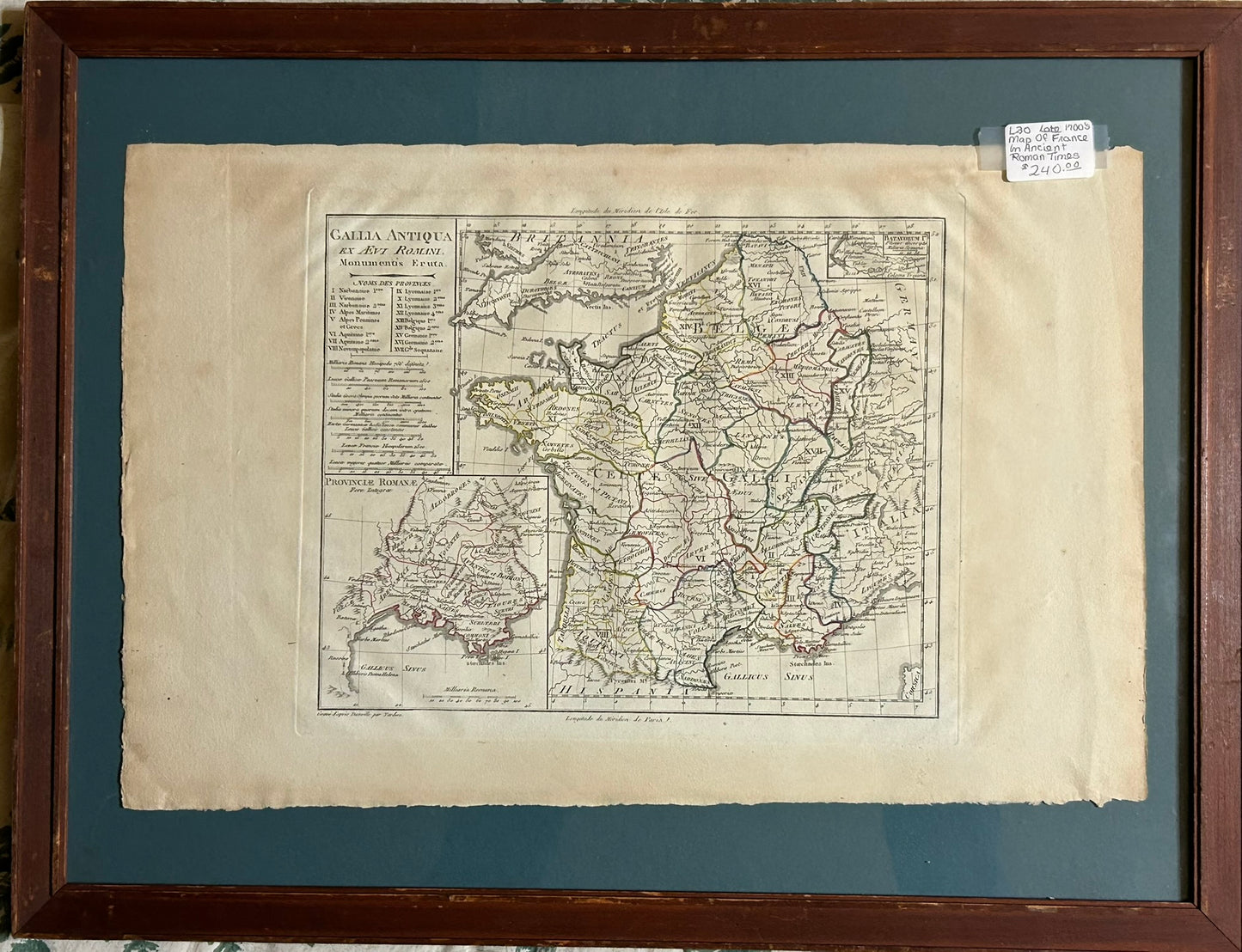 1700'S MAP OF FRANCE IN ANCIENT ROMAN TIMES
