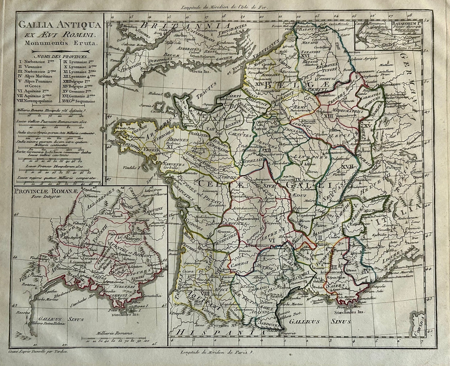 1700'S MAP OF FRANCE IN ANCIENT ROMAN TIMES