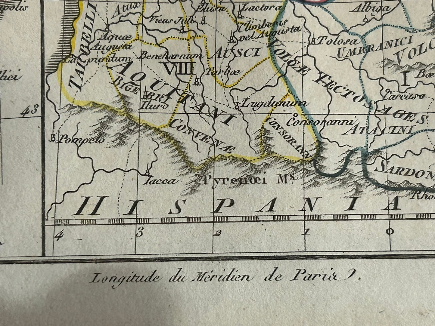 1700'S MAP OF FRANCE IN ANCIENT ROMAN TIMES