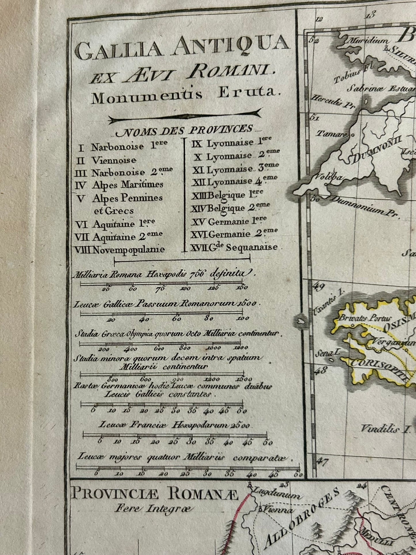 1700'S MAP OF FRANCE IN ANCIENT ROMAN TIMES