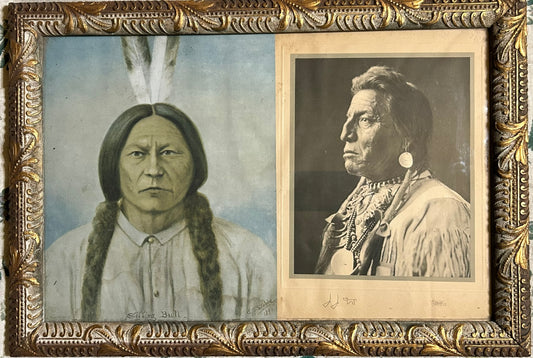 NATIVE AMERICAN SITTING BULL AND TWO GUNS WHITE CALF PRINTS FRAMED