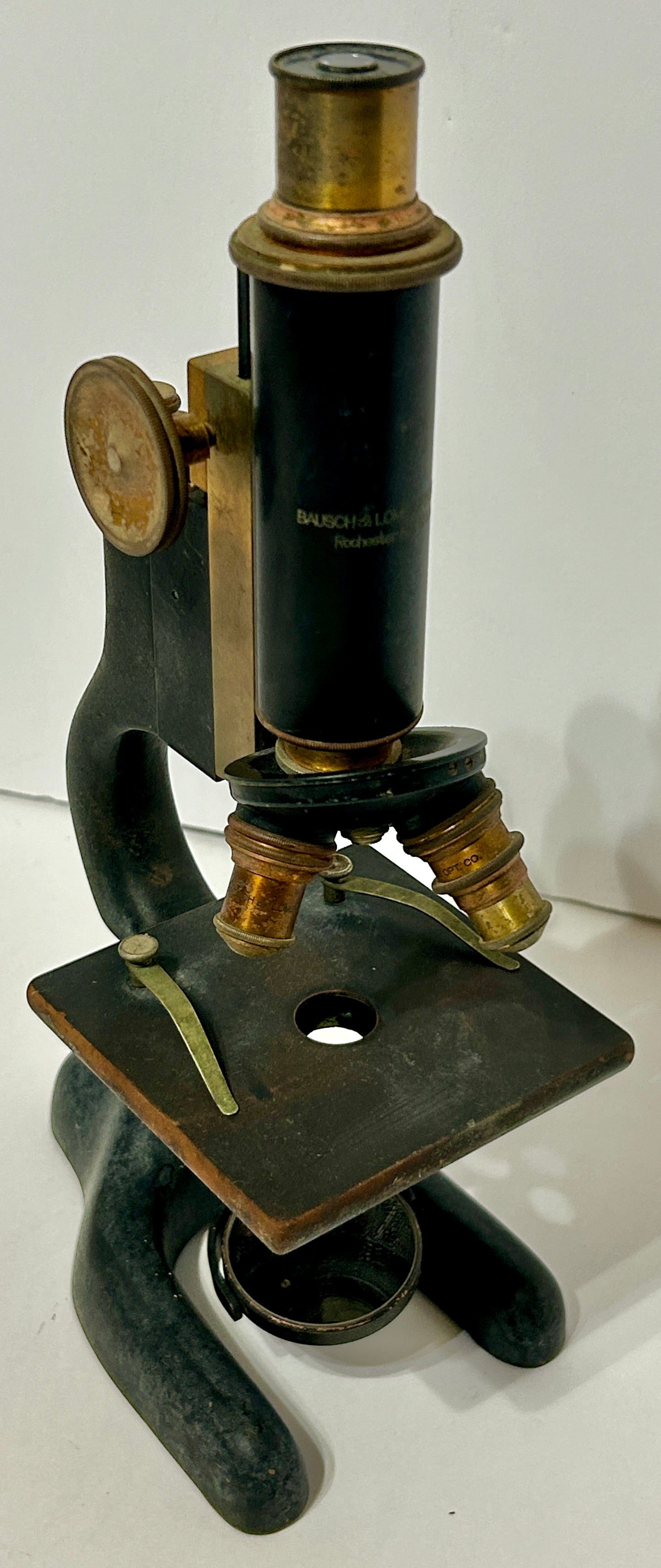 MICROSCOPE ANTIQUE BRASS AND IRON BUSH AND LOMB