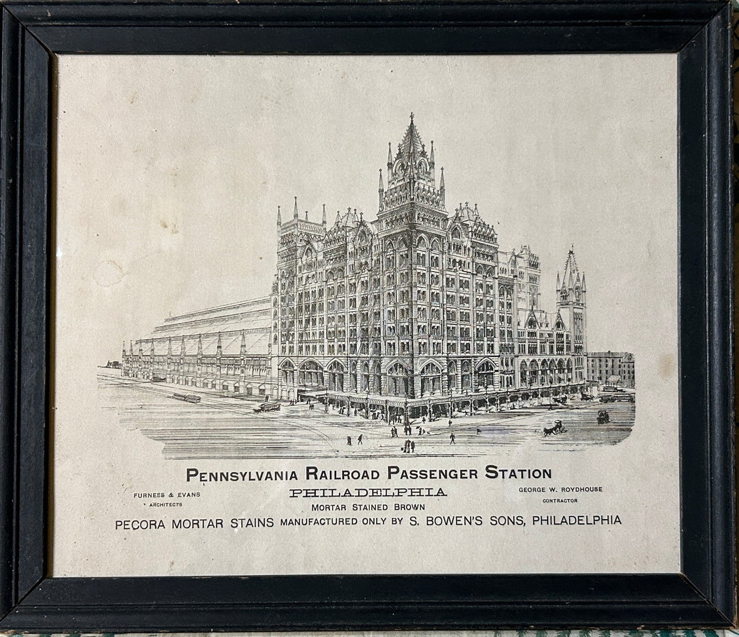 PENNSYLVANIA RAILROAD PASSENGER STATION ADVERTISING SIGN FOR  PECORA MORTAR STAINS