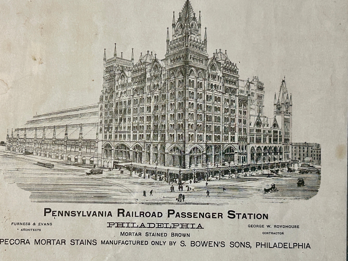 PENNSYLVANIA RAILROAD PASSENGER STATION ADVERTISING SIGN FOR  PECORA MORTAR STAINS