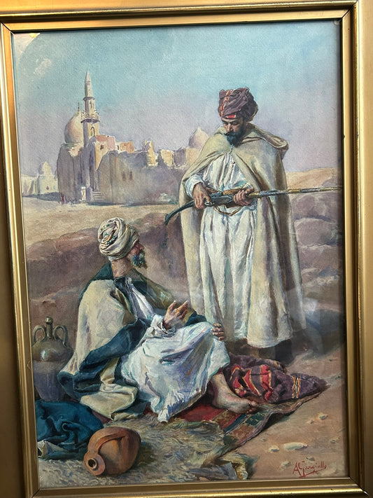 ANTONIO GARGIULLO ORIENTALIST PAINTING OF TWO MIDEASTERN MEN