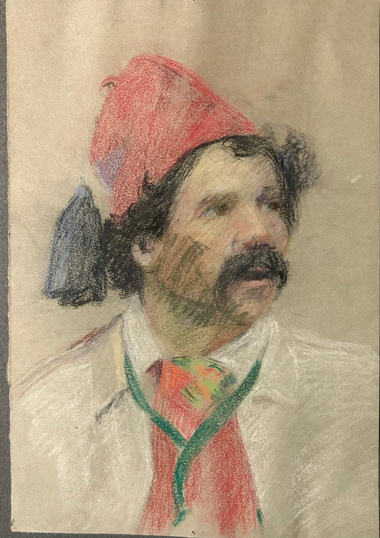 NEBRASKA ARTIST LOUISE MUNDY PORTRAIT OF MAN IN FEZ HAT
