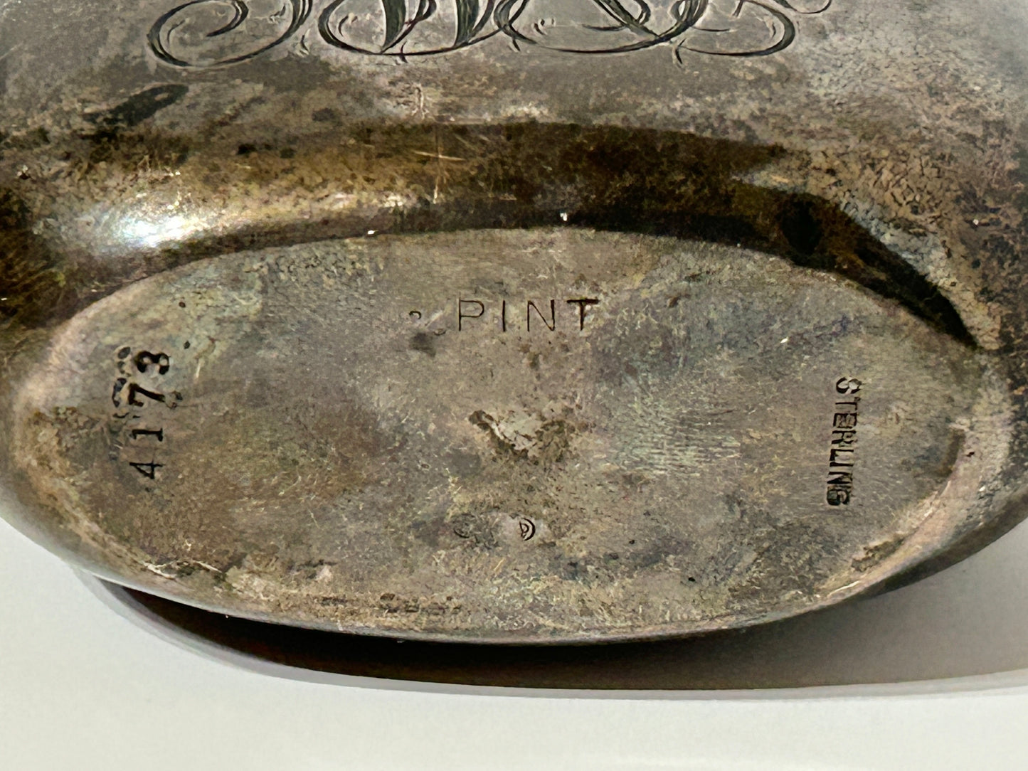 ANTIQUE STERLING OVERLAY ON GLASS PINT WHISKEY FLASK