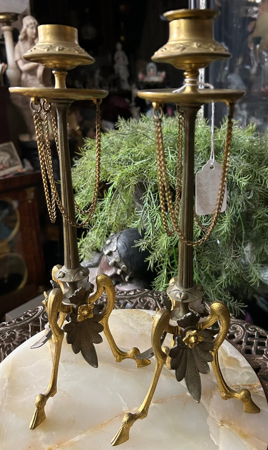 HENRI PICARD PAIR OF BRONZE CANDLESTICKS