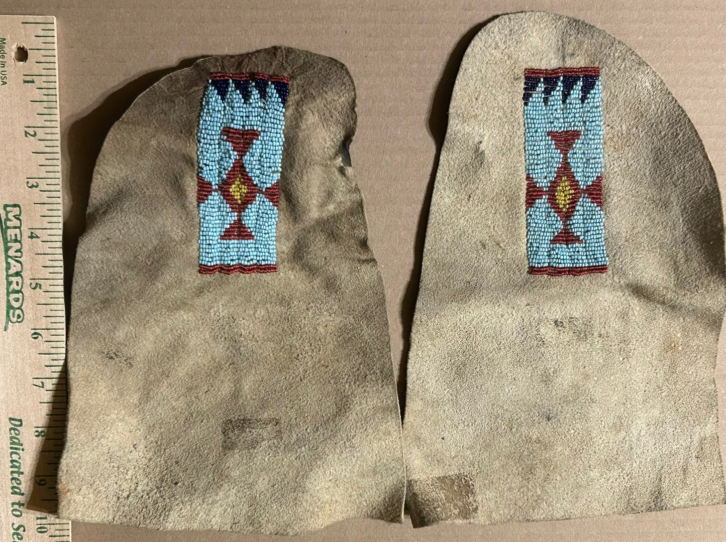 NATIVE AMERICAN BEADED PAIR OF EARLY 1900'S UNCOMPLETED MOCCASIN PARTS