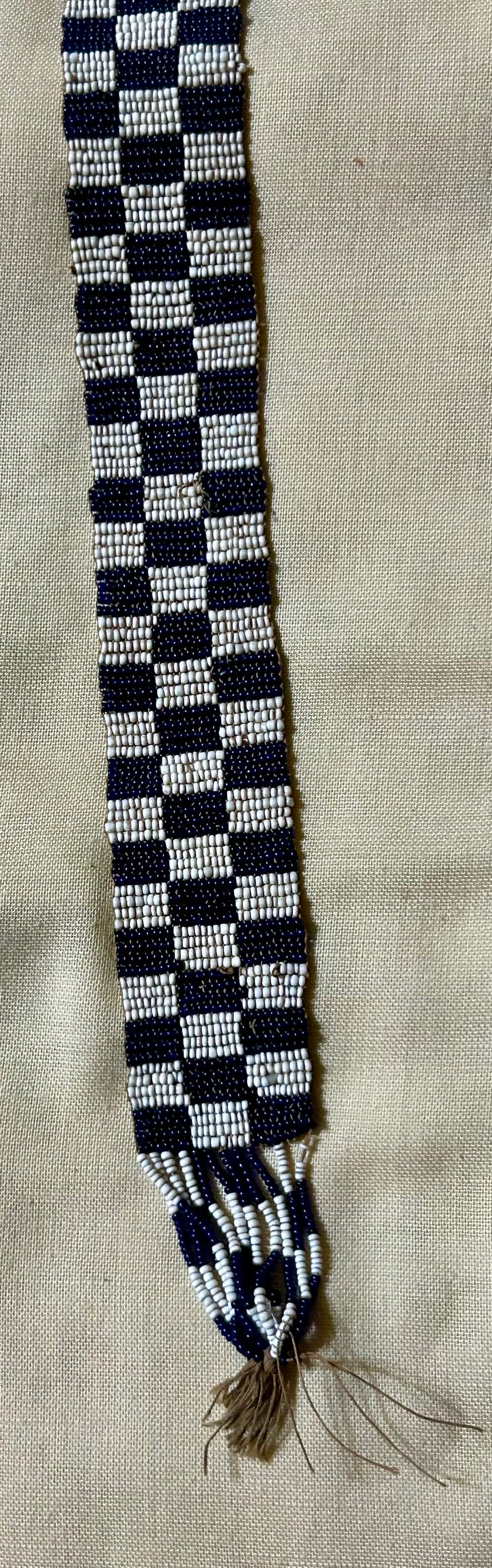 NATIVE AMERICAN LOOM BEADED BLUE AND WHITE NECKLACE