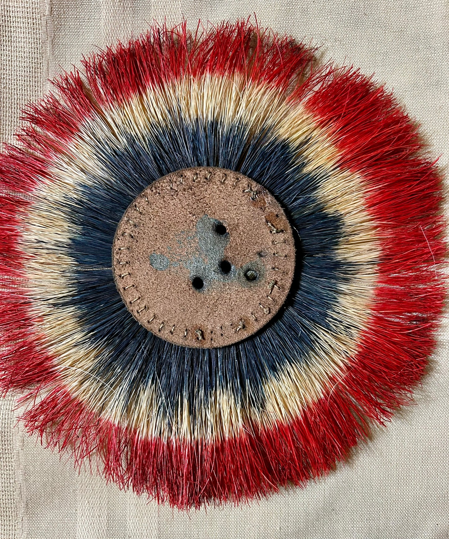 NATIVE AMERICAN HAIR ROACH RED, WHITE, AND BLUE MAYBE EASTERN CHIPPEWA