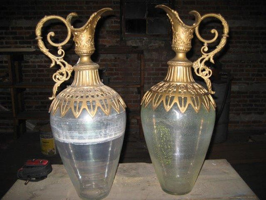 ANTIQUE APOTHECARY DISPLAY PAIR LARGE HANDLED URNS