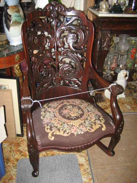 ANTIQUE CIRCA 1860's LAMINATED MAHOGANY TALL BACK ROCKER