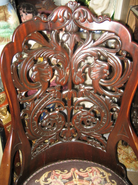 ANTIQUE CIRCA 1860's LAMINATED MAHOGANY TALL BACK ROCKER