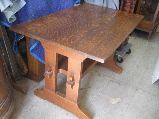 GUSTAV STICKLEY OAK TRESTLE TABLE