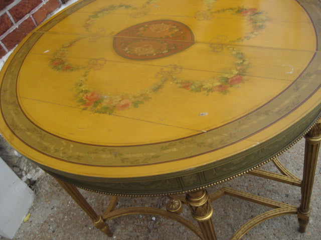 PAIR OF HALF ROUND PAINT DECORATED TABLES