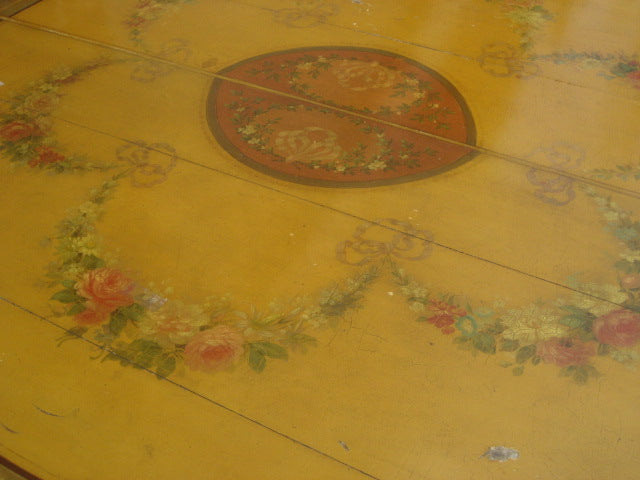 PAIR OF HALF ROUND PAINT DECORATED TABLES